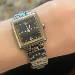 GUESS Metallic Silver Watch with Black Dial